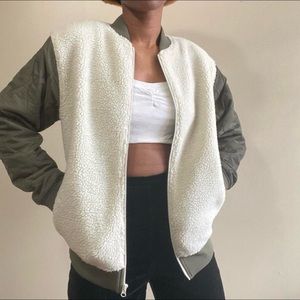 NWT Original Use White Sherpa zip up Olive Green Jacket